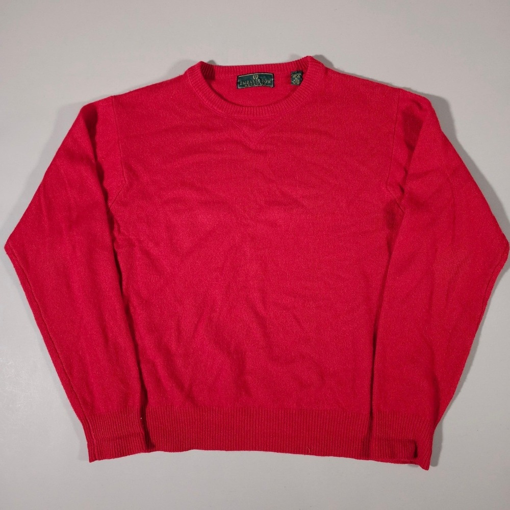 Embassy Row Sweater Mens XL Red 100% Cashmere Crewneck Long Sleeve Knit Pullover